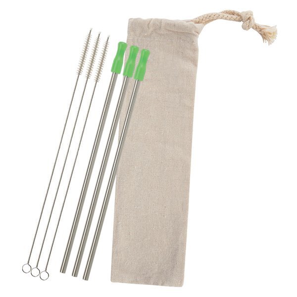 Three-Pack Stainless Straw Kit in Cotton Pouch