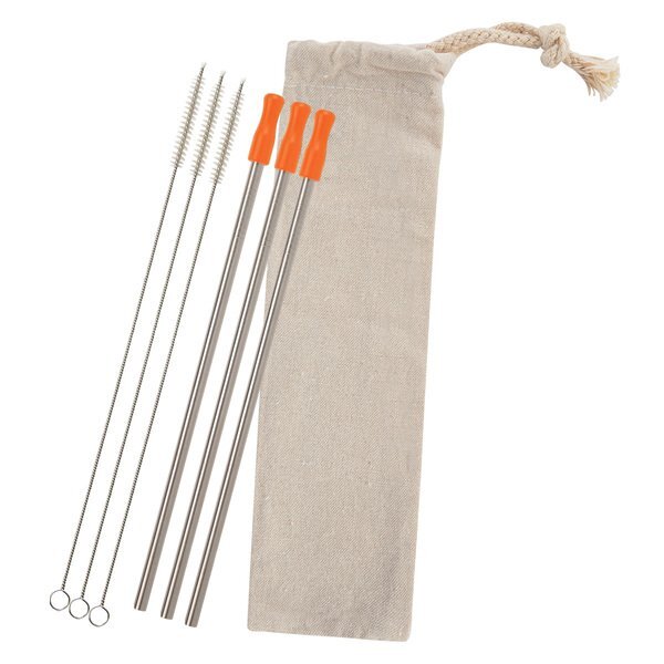 Three-Pack Stainless Straw Kit in Cotton Pouch