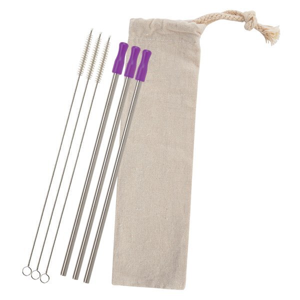 Three-Pack Stainless Straw Kit in Cotton Pouch