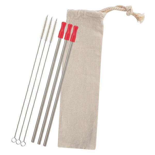 Three-Pack Stainless Straw Kit in Cotton Pouch