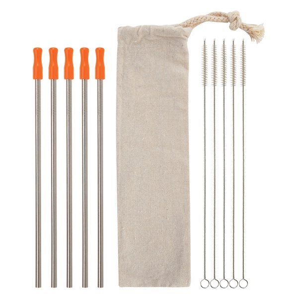 Five-Pack Stainless Straw Kit in Cotton Pouch