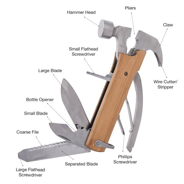 Twelve-in-One Multi-Functional Wood Hammer Tool