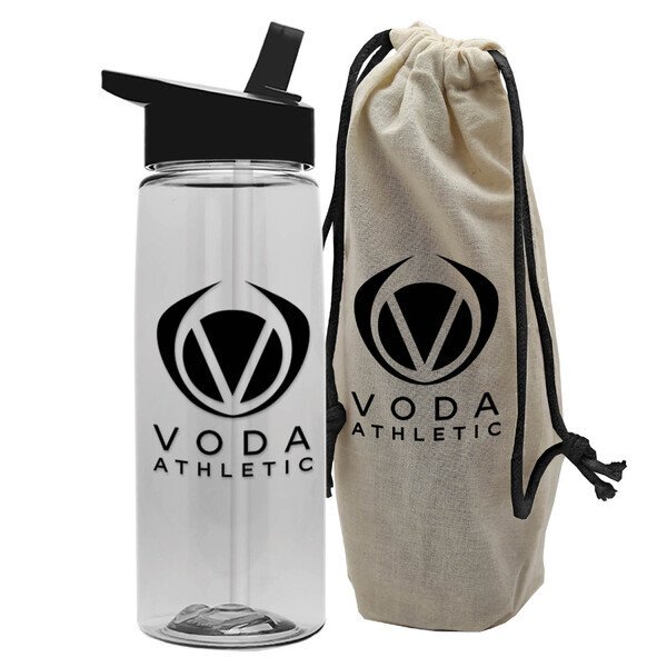Tritan Flair Bottle w/ Flip Straw Lid, 26oz., in a Cotton Tote