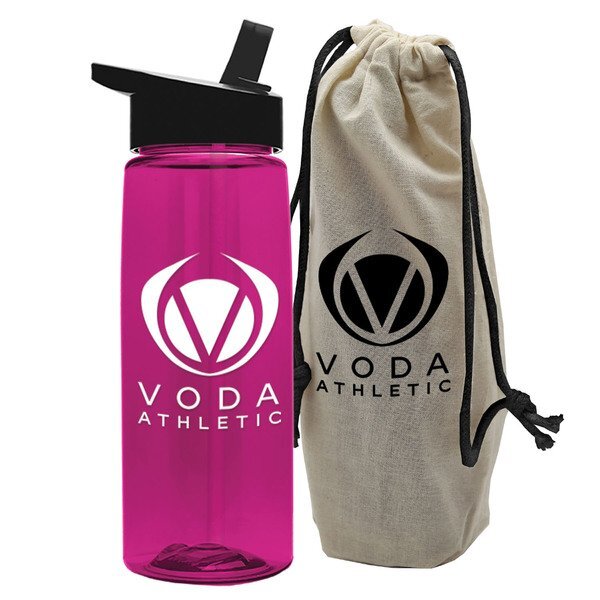 Tritan Flair Bottle w/ Flip Straw Lid, 26oz., in a Cotton Tote