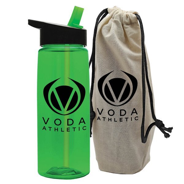 Tritan Flair Bottle w/ Flip Straw Lid, 26oz., in a Cotton Tote