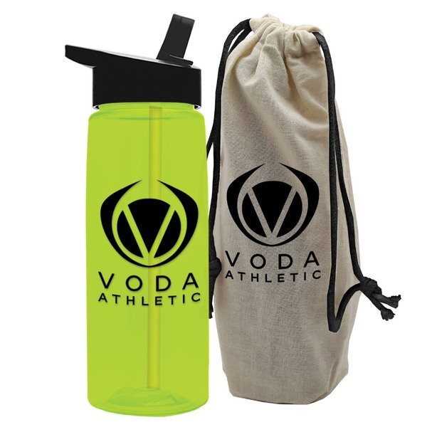 Tritan Flair Bottle w/ Flip Straw Lid, 26oz., in a Cotton Tote