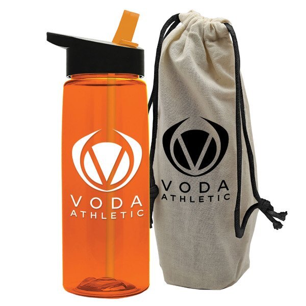 Tritan Flair Bottle w/ Flip Straw Lid, 26oz., in a Cotton Tote