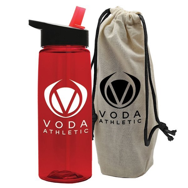 Tritan Flair Bottle w/ Flip Straw Lid, 26oz., in a Cotton Tote