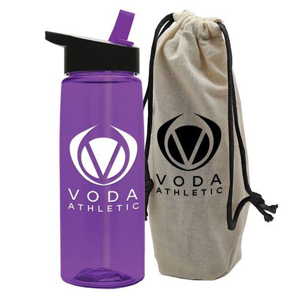 Tritan Flair Bottle w/ Flip Straw Lid, 26oz., in a Cotton Tote