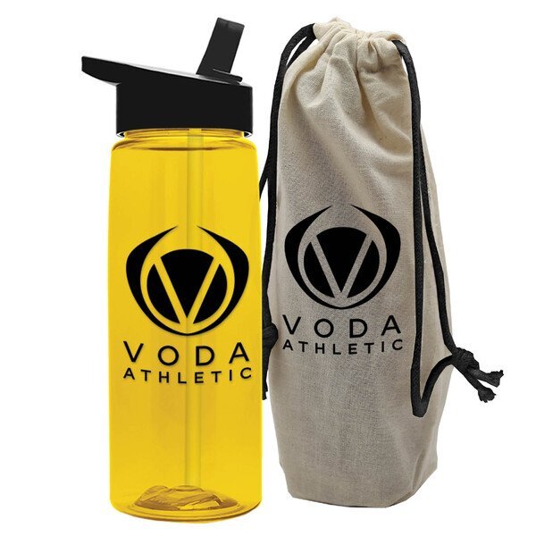 Tritan Flair Bottle w/ Flip Straw Lid, 26oz., in a Cotton Tote