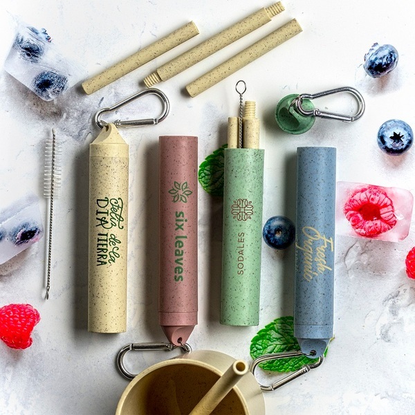 Wheat Straw Keychain Set w/ Cleaning Brush