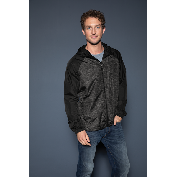 Sport-Tek® Heather Colorblock Raglan Men's Hooded Wind Jacket