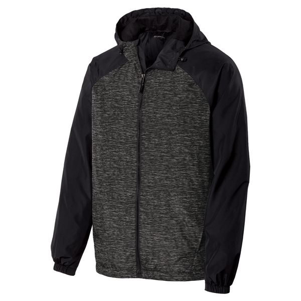 Sport-Tek® Heather Colorblock Raglan Men's Hooded Wind Jacket