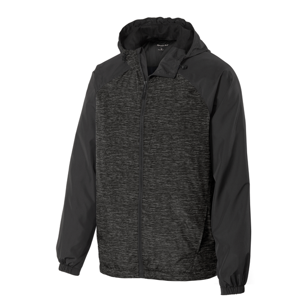 Sport-Tek® Heather Colorblock Raglan Men's Hooded Wind Jacket