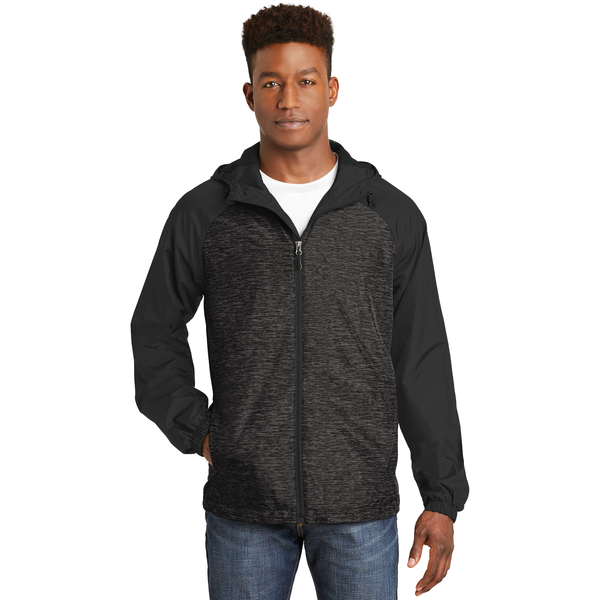 Sport-Tek® Heather Colorblock Raglan Men's Hooded Wind Jacket