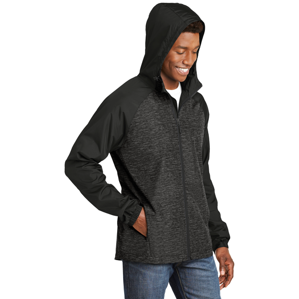 Sport-Tek® Heather Colorblock Raglan Men's Hooded Wind Jacket