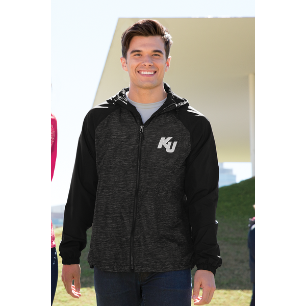 Sport-Tek® Heather Colorblock Raglan Men's Hooded Wind Jacket