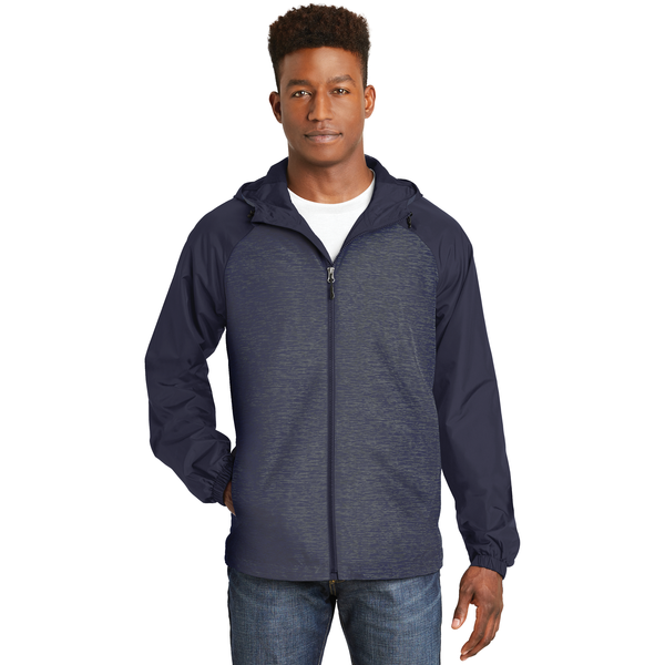 Sport-Tek® Heather Colorblock Raglan Men's Hooded Wind Jacket