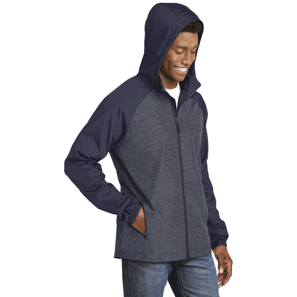 Sport-Tek® Heather Colorblock Raglan Men's Hooded Wind Jacket