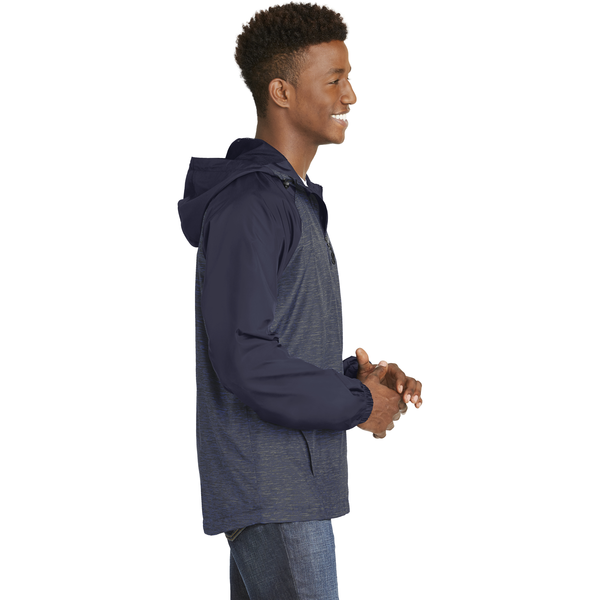 Sport-Tek® Heather Colorblock Raglan Men's Hooded Wind Jacket