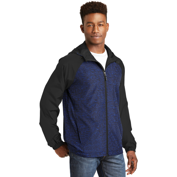 Sport-Tek® Heather Colorblock Raglan Men's Hooded Wind Jacket