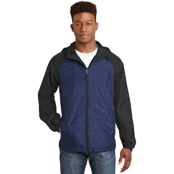 Sport-Tek® Heather Colorblock Raglan Men's Hooded Wind Jacket