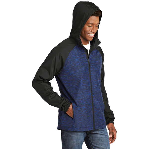 Sport-Tek® Heather Colorblock Raglan Men's Hooded Wind Jacket