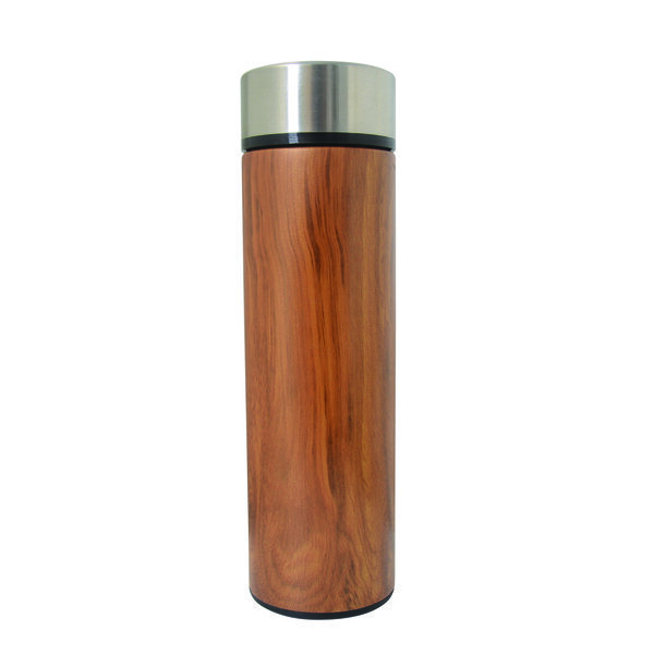 Wood Grain Double Wall Stainless Steel Vacuum Bottle, 17oz.