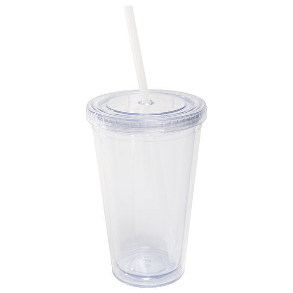 All Pro™ Acrylic Cup w/ Matching Straw, 16 oz.