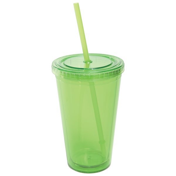 All Pro™ Acrylic Cup w/ Matching Straw, 16 oz.