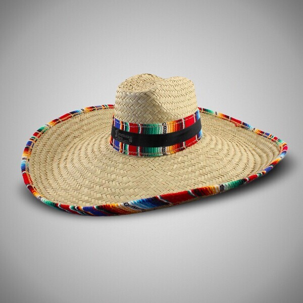 Giant Straw Sombrero w/ Serape Trim