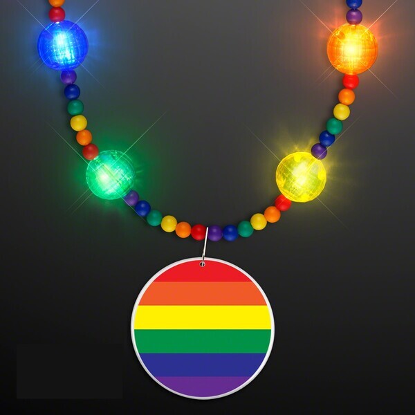Light Up LED Party Beads w/ Rainbow Flag Medallion