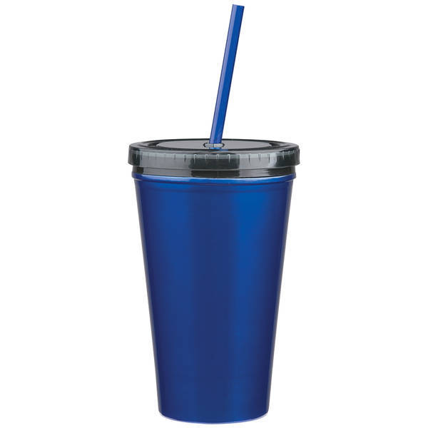 Double Wall Stainless Steel Tumbler w/ Straw, 16oz