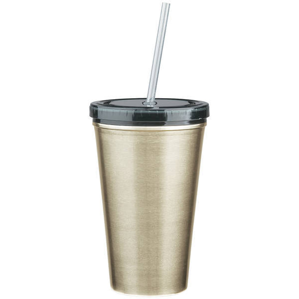 Double Wall Stainless Steel Tumbler w/ Straw, 16oz