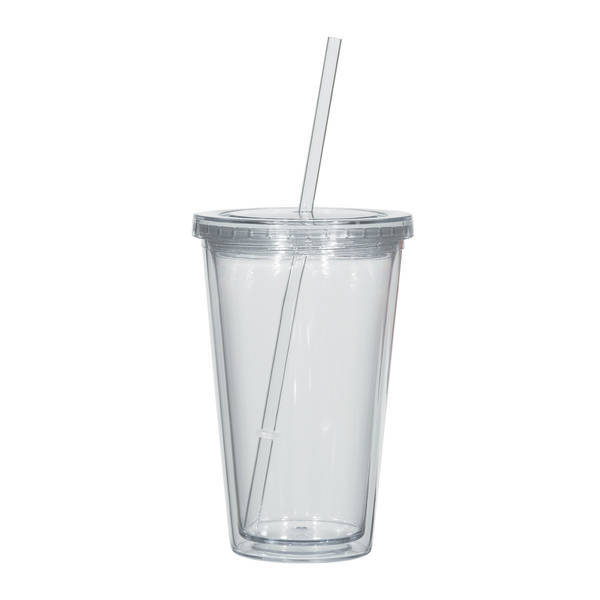 Double Wall Acrylic Tumbler With Straw, 16oz., Bpa Free 