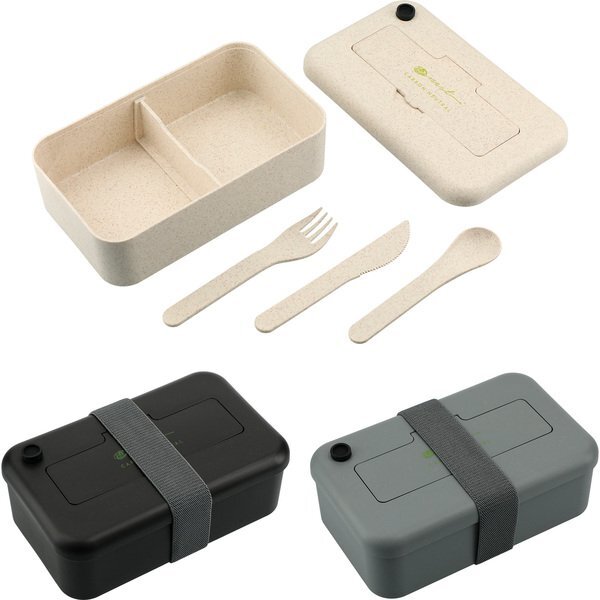 Bamboo Fiber Lunch Box with Utensils  Eco Promotional Products,  Environmentally and Socially Responsible Promotional Products