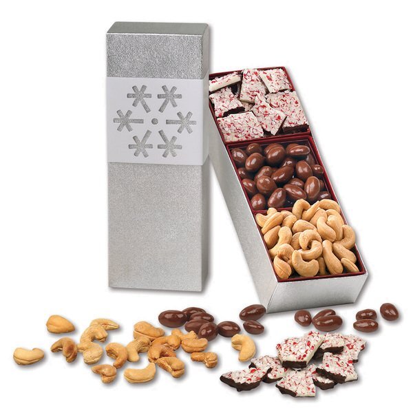 Silver Snowflake Sweet and Savory Trio of Treats Gift Box