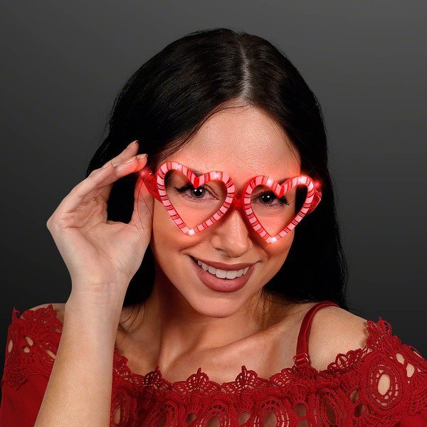 Candy Cane Heart Light Up LED Glasses