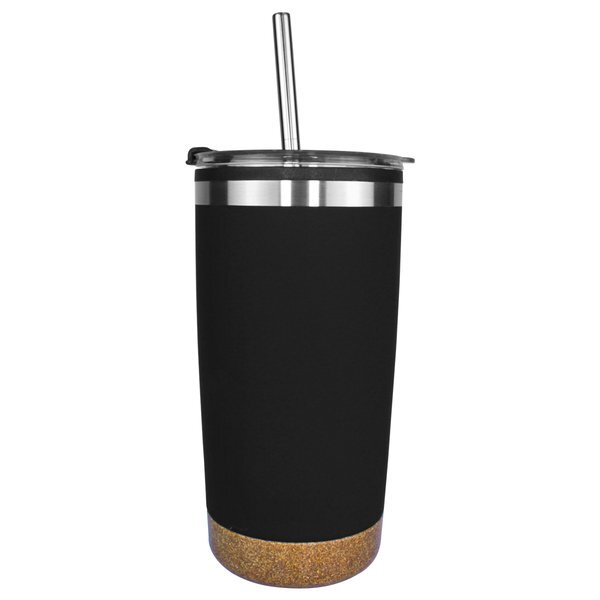 Halcyon® Cork Bottom Tumbler w/ Stainless Straw & Flip Top Lid, 20oz.