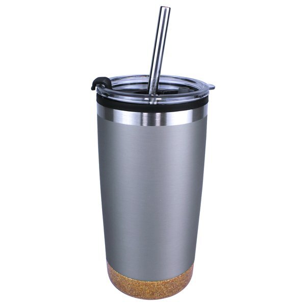 Halcyon® Cork Bottom Tumbler w/ Stainless Straw & Flip Top Lid, 20oz.