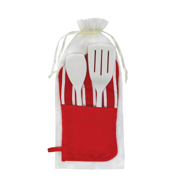 Chef's Therma-Grip Striped Oven Mitt, Silicone Spoon, and Spatula Combo