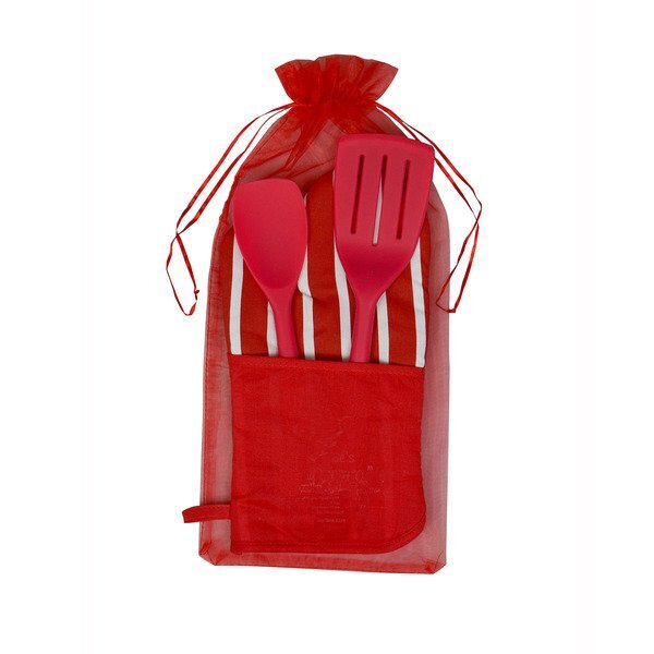 Chef's Therma-Grip Striped Oven Mitt, Silicone Spoon, and Spatula Combo