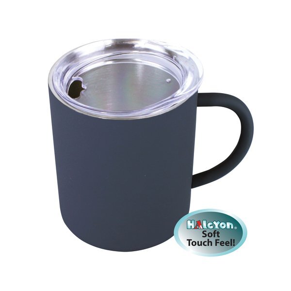 Soft Touch Halcyon™ Stainless Steel Coffee Mug w/ Acrylic Lid, 14oz.