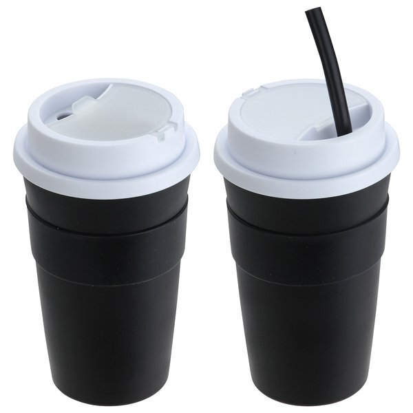 Bistro Coffee Cup Tumbler w/ Silicone Sleeve & Straw, 14oz.