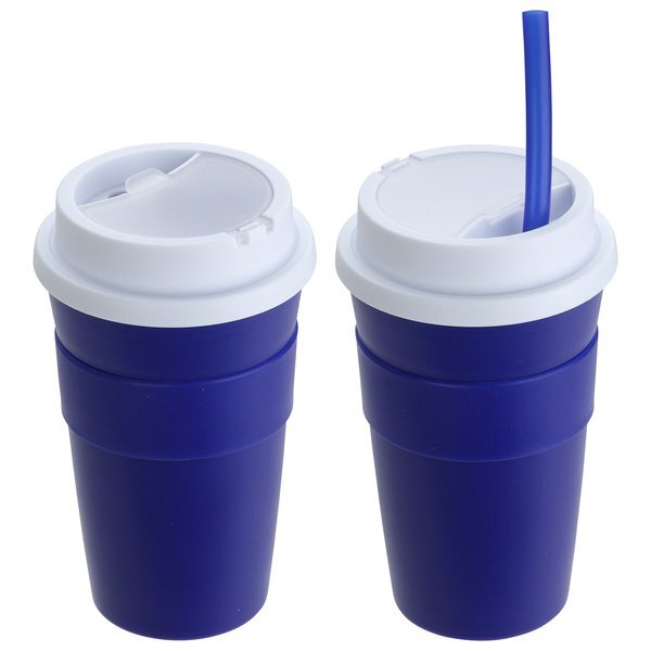 Bistro Coffee Cup Tumbler w/ Silicone Sleeve & Straw, 14oz.