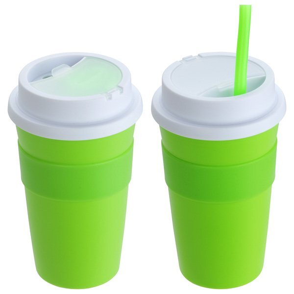 Bistro Coffee Cup Tumbler w/ Silicone Sleeve & Straw, 14oz.