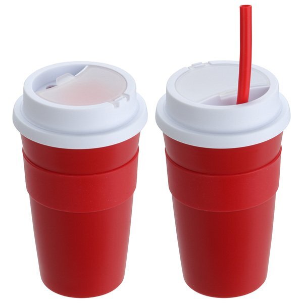 Bistro Coffee Cup Tumbler w/ Silicone Sleeve & Straw, 14oz.