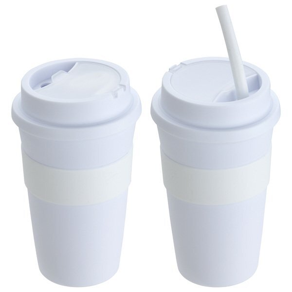 Bistro Coffee Cup Tumbler w/ Silicone Sleeve & Straw, 14oz.