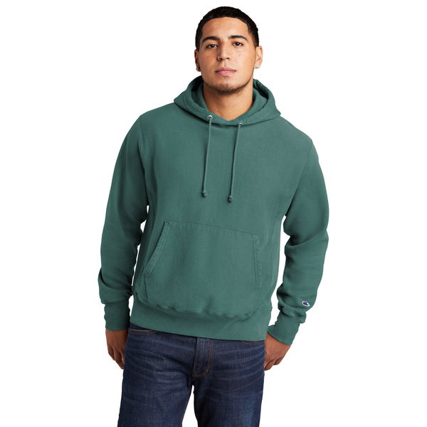 Champion® Reverse Weave® Cotton/Poly Fleece Garment-Dyed Men's Hooded Sweatshirt
