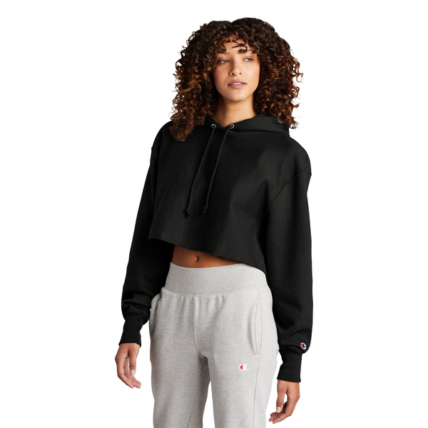 Champion® Reverse Weave® Cotton/Poly Fleece Cropped Cut-Off Ladies' Hooded Sweatshirt